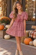 Bloom & Gloom Tween Floral Puff-Sleeve Poplin Mini Dress 🌸